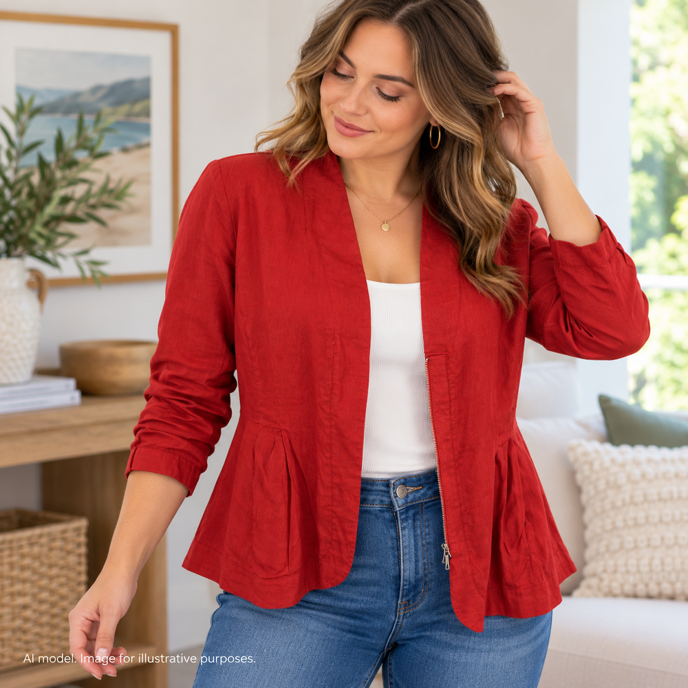 Eileen Fisher Jacket Womens Small Red Burnt Orange Linen